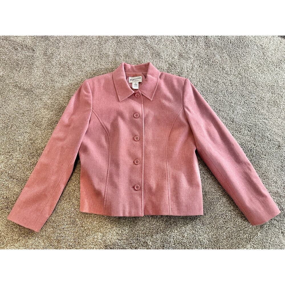 Pendleton Blazer Womens Petite 10 Pink Virgin Wool 5 Button Classic Collared 10P